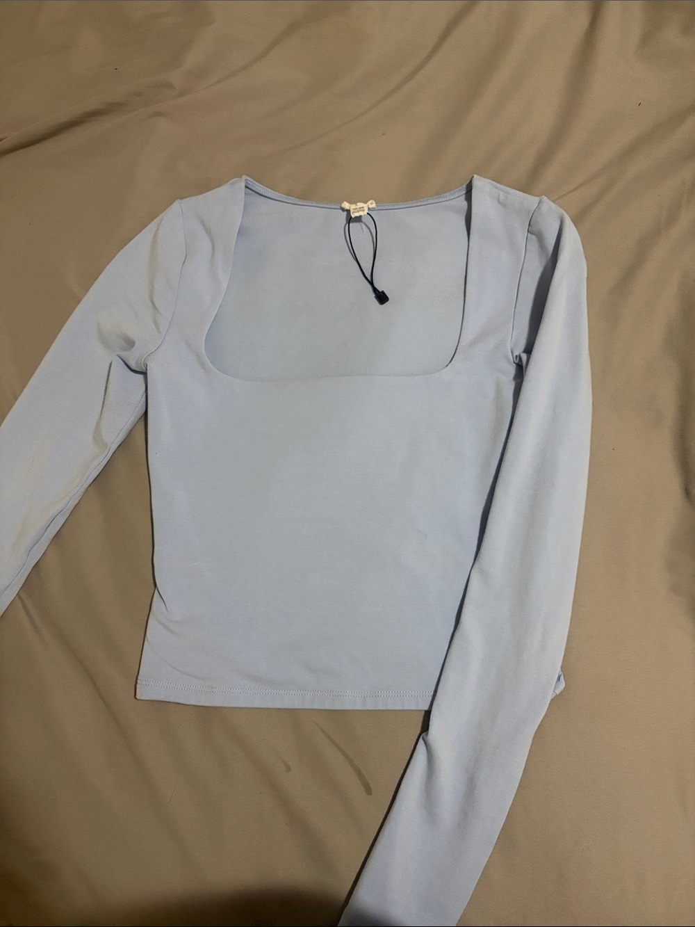 Garage Light Blue Square Neck Long Sleeve Top